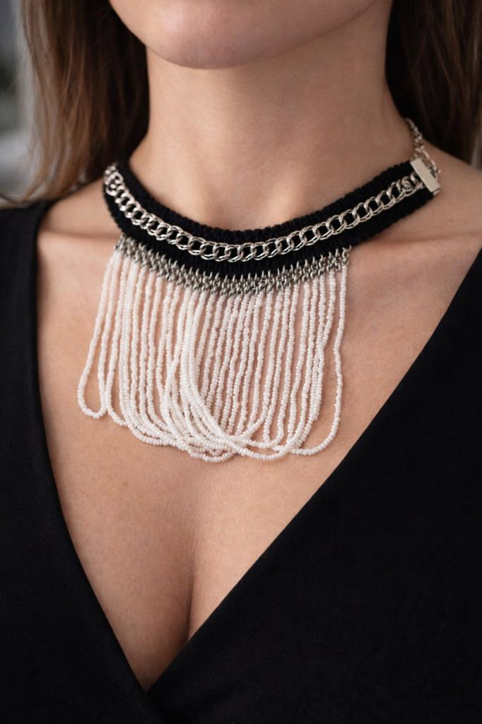 El Yapımı Boncuklu Zincir Detaylı Choker Kolye | Şık ve Modern Tasarım
