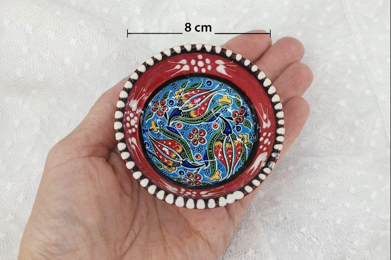 El Yapımı Çini Kase 8 cm – Çerezlik, Sosluk ve Sunumluk Dekoratif Seramik Kase