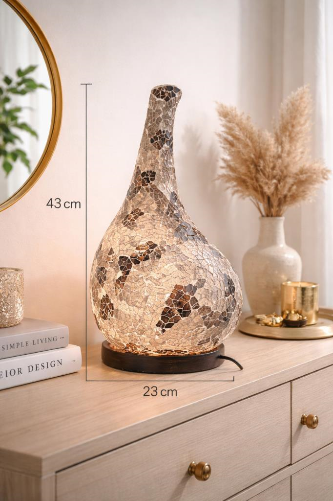 El Yapımı Mozaik Cam Masa Lambası – Dekoratif Ortam Aydınlatması – 43 cm