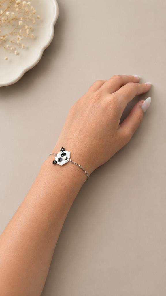 El Yapımı Panda Miyuki Boncuk Bileklik Ayarlanabilir Zincirli Minimal Tasarım