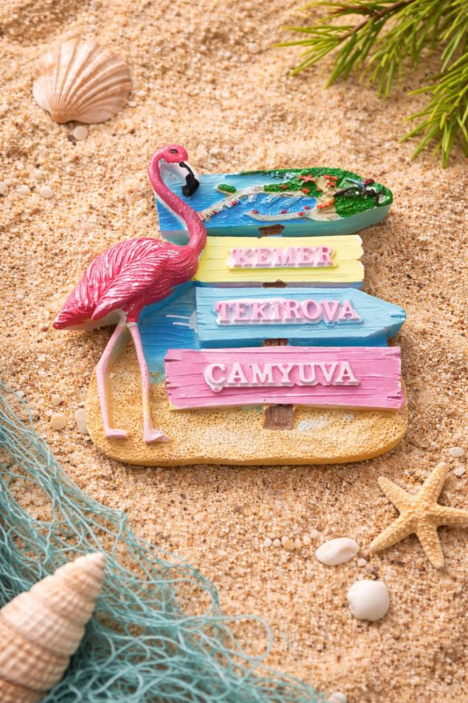 Flamingo Buzdolabı Magneti 8x8 cm – Dekoratif Turistik Hatıra – Kemer Tekirova Çamyuva