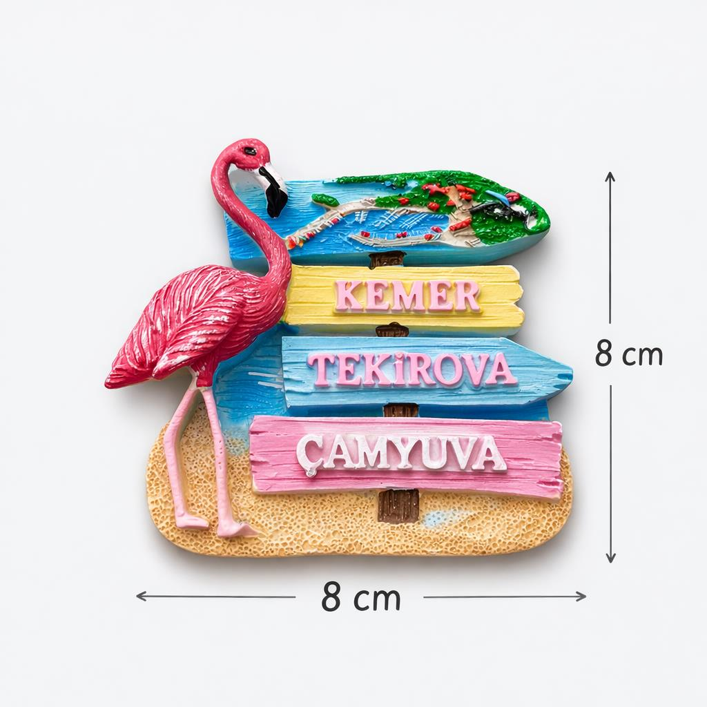 Flamingo Buzdolabı Magneti 8x8 cm – Dekoratif Turistik Hatıra – Kemer Tekirova Çamyuva