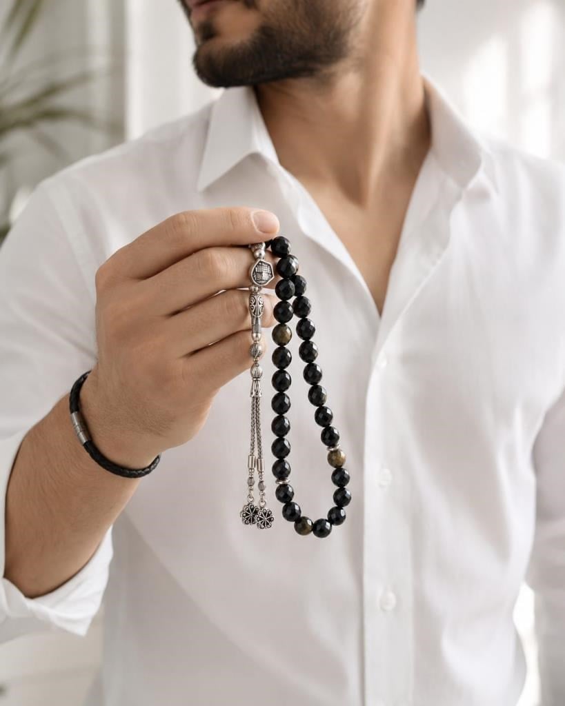 Gold Obsidyen Tesbih Premium Kalite 8 mm Parlak Faset Kesim Tesbih Şık Tasarım