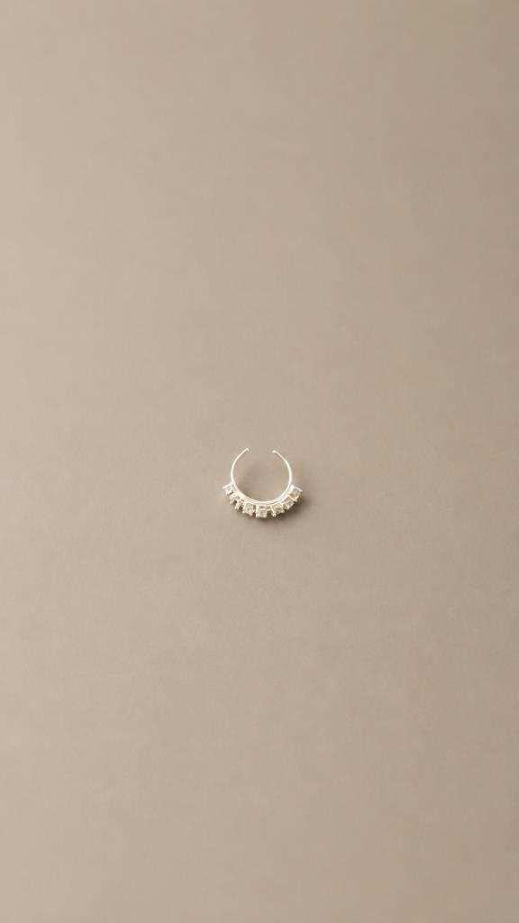 Gold Renk Zirkon Taşlı Halka Burun Piercing Septum Küpe Çelik Minimal Kadın Piercing