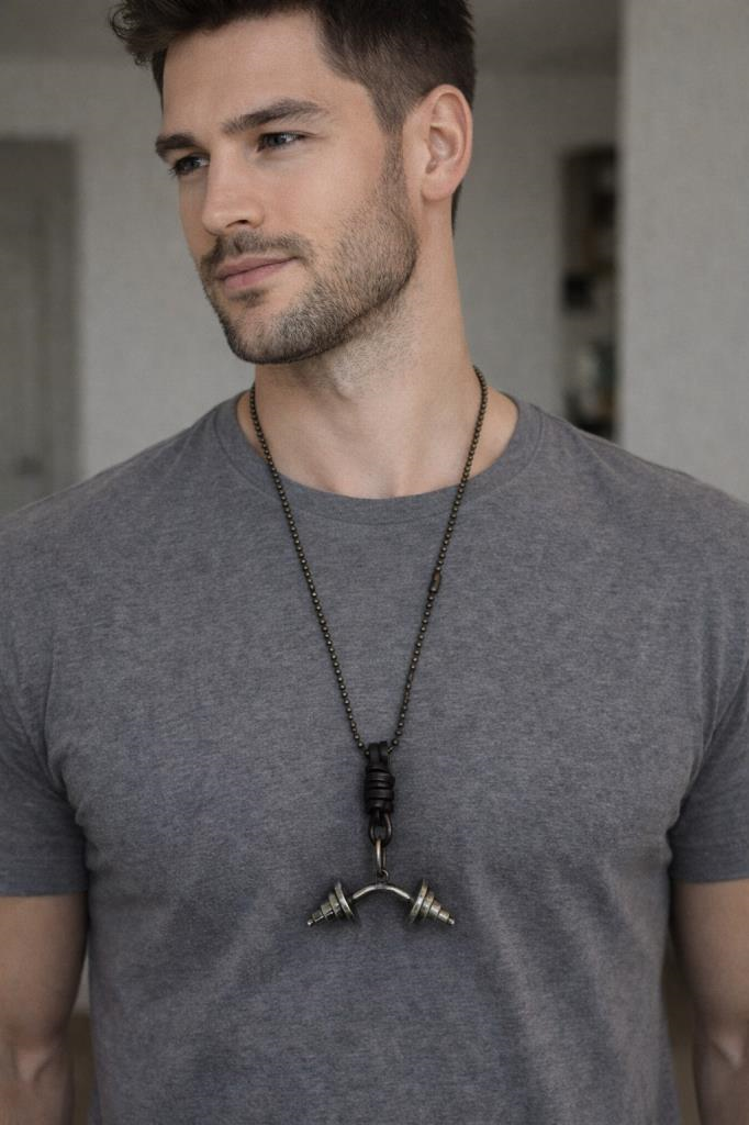 Halter Kolye Fitness Sporcu Kolyesi Antik Bronz Renk Uzun Zincirli Unisex Erkek Kadın Aksesuar