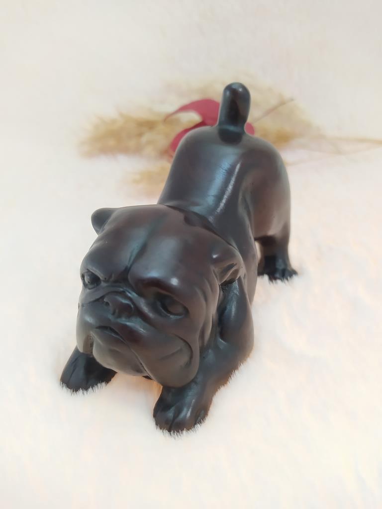 Hdmarketim Reçine  Siyah Biblo Bulldog Köpek Heykel