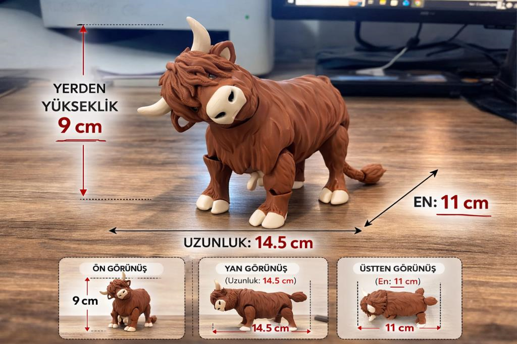 İnek 3D Oynar Eklem Hareketli Büyük Boy Maskot İnek Figür Oyuncak Biblo Yılbaşı Doğum Günü Hediye