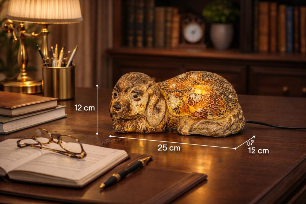 Işıklı Mozaik Köpek Biblo – Dekoratif Masa & Konsol Lambası, 25 cm