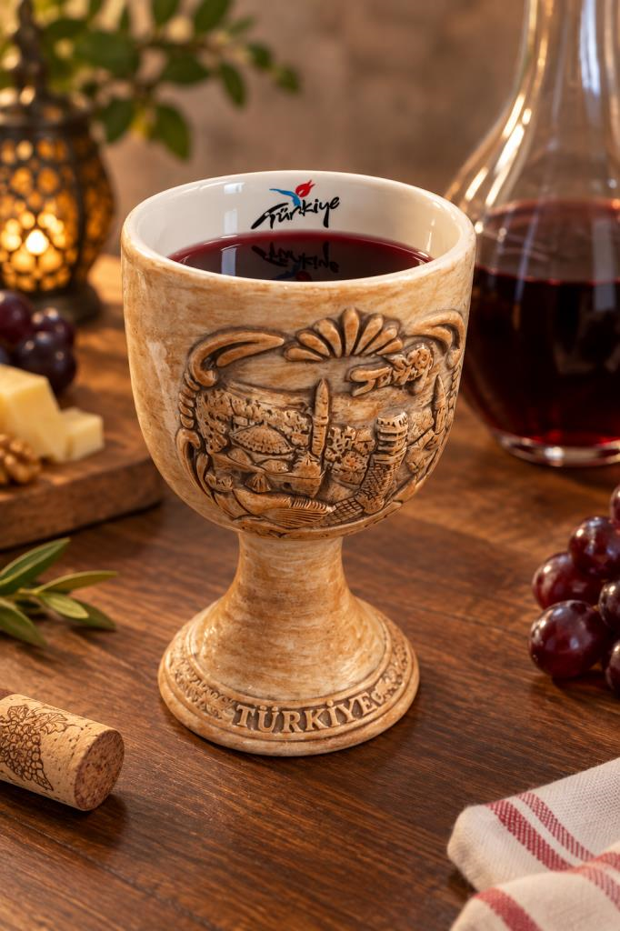 Kadeh 200 ml Seramik Türkiye Temalı Ayaklı Dekoratif Bardak 