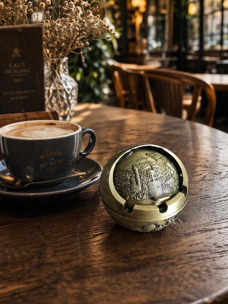 Kapaklı Metal Küllük Açılır Kapanır Dekoratif Masa Üstü Küllük Vintage Sarı 7.5 Cm