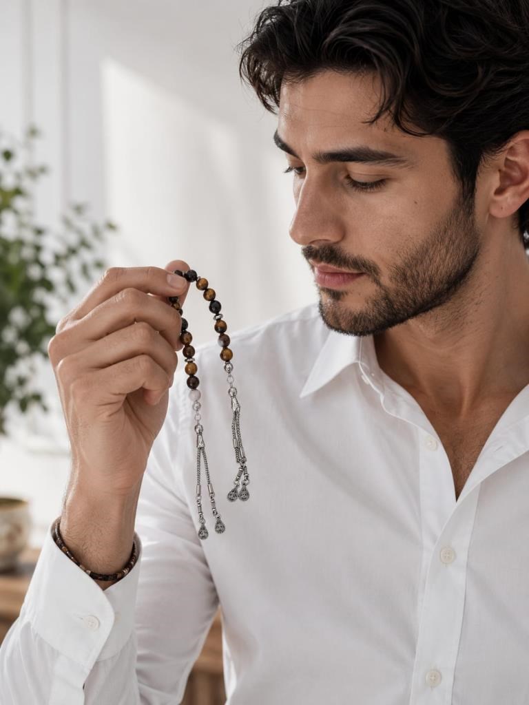 Kaplangözü  Zaza Tesbih Doğal Taş Premium Kalite  8 mm Şık Tasarım Sallama Tesbih