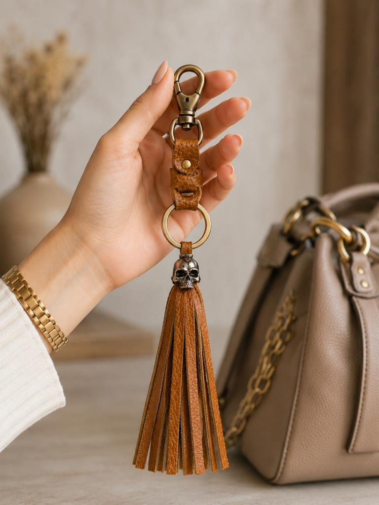 Karabinalı Anahtarlık Deri Araba Anahtarlığı Çanta Süsü Hakiki Deri Çanta Aksesuarı Unisex 26 CM  