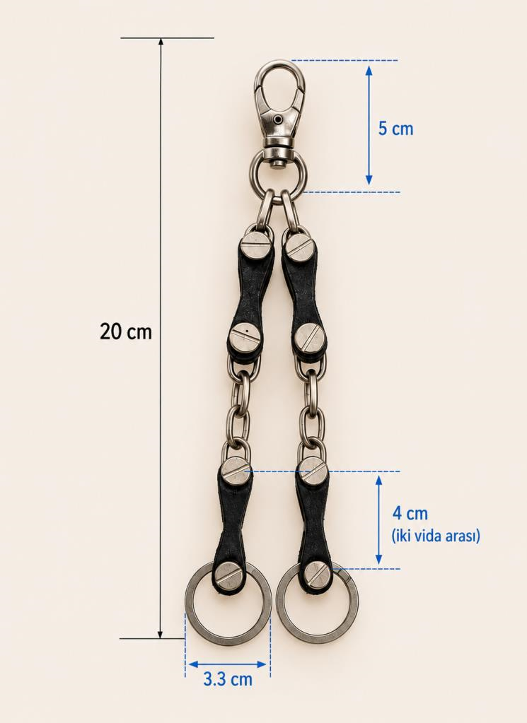 Karabinalı Deri Anahtarlık Çift Halkalı 20 CM 