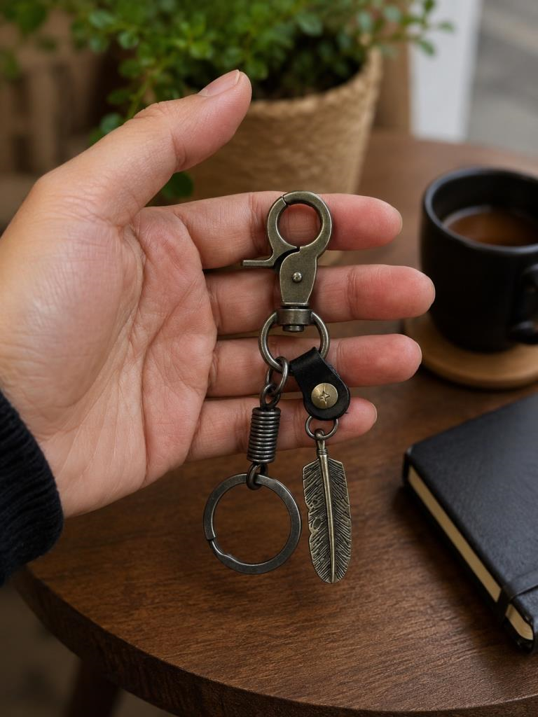 Karabinalı Metal Anahtarlık Kemer Anahtarlığı Araba Anahtarlığı Çanta Askılı Tüy Figürlü Erkek Anahtarlık 14 cm 