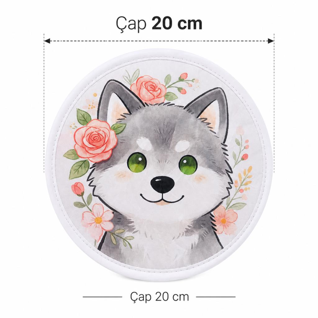 Katlanabilir Mini Kumaş Yelpaze 20 cm Kurt Desenli Çantalı El Yelpazesi Taşınabilir Yazlık Serinletici