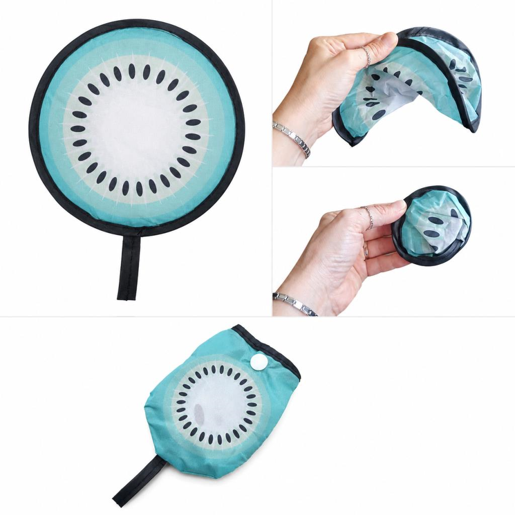 Katlanır Mini Çantalı Kivi Desenli El Yelpazesi 20 cm Taşınabilir Yazlık Plaj Kamp Seyahat Serinletici Yelpaze