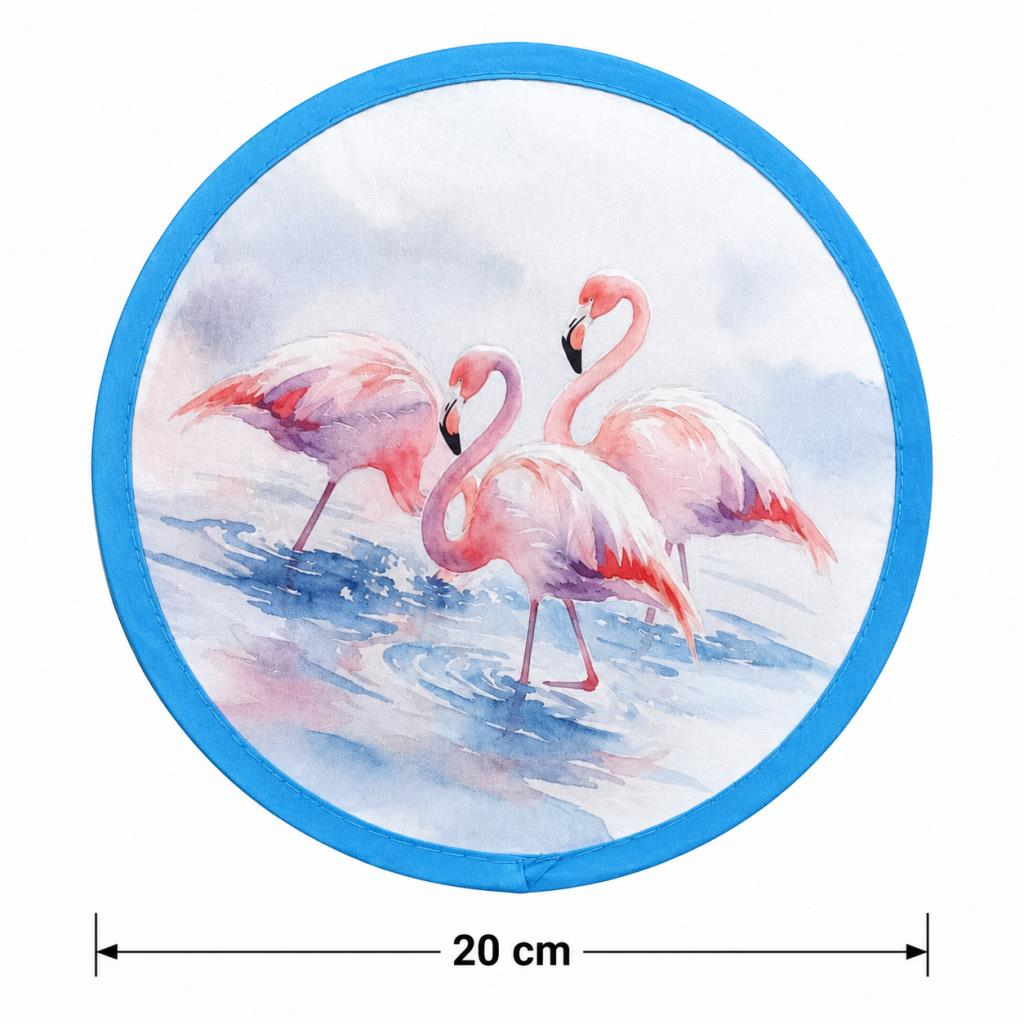 Katlanır Mini Çantalı Yelpaze Flamingo Desenli Taşınabilir El Yelpazesi Yazlık Plaj Seyahat Kamp Piknik
