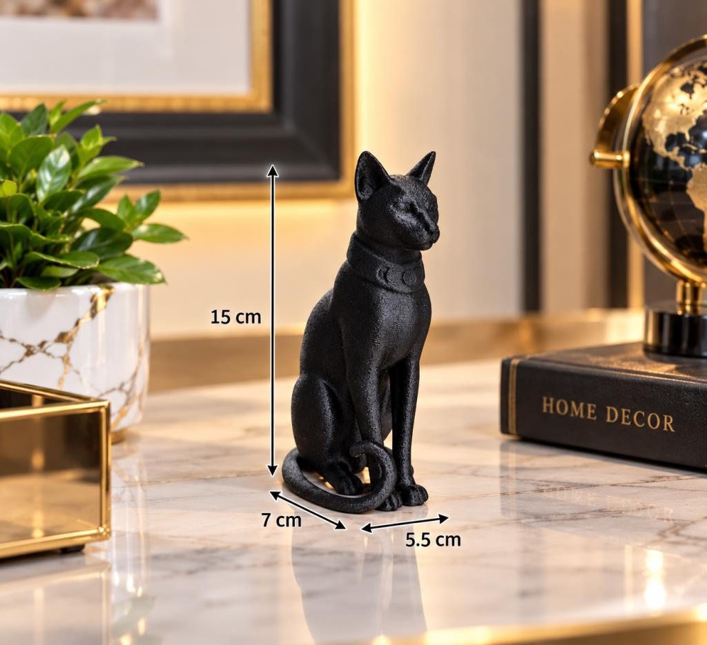 Kedi Biblo Mısır Kedisi Bastet Esintili Siyah Dekoratif Figür Ev Ofis Masa Raf Vitrin Süsü
