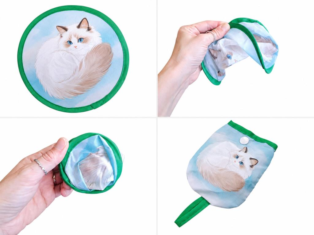 Kedi Desenli Katlanır Mini Yelpaze 20 cm | Taşınabilir Kumaş El Yelpazesi | Yazlık Serinletici Çantalı Yelpaze