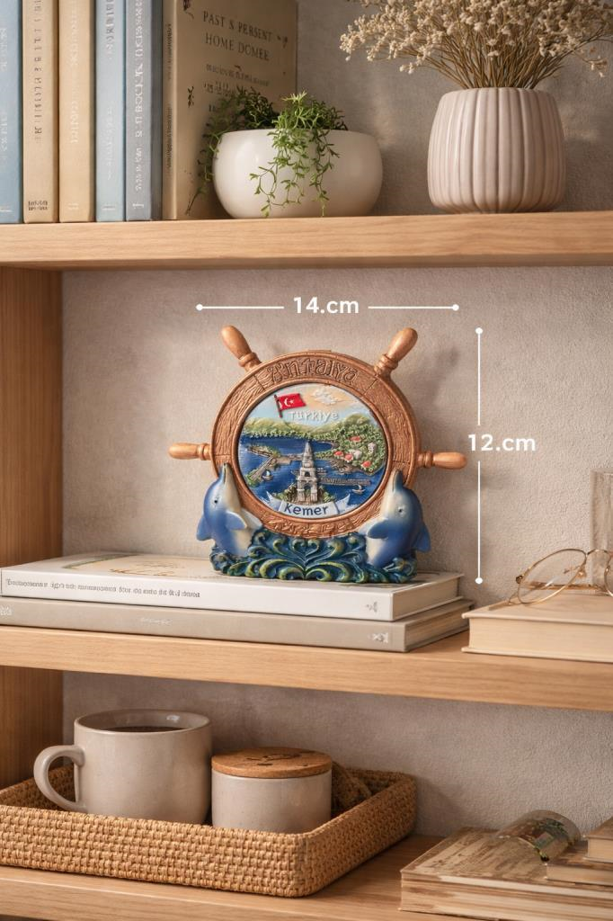 Kemer Antalya Hatıra Dümen Biblo 12 cm x 14 cm – Deniz Temalı Ev Dekoru – Vitrin, Kitaplık ve Masa Üstü Dekoratif Süs