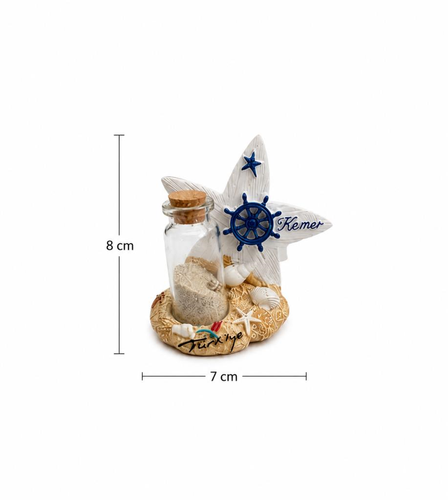 Kemer Deniz Temalı Mini Dekor Biblo – Kum Şişeli Deniz Yıldızı Hediyelik Biblo 8x7 cm
