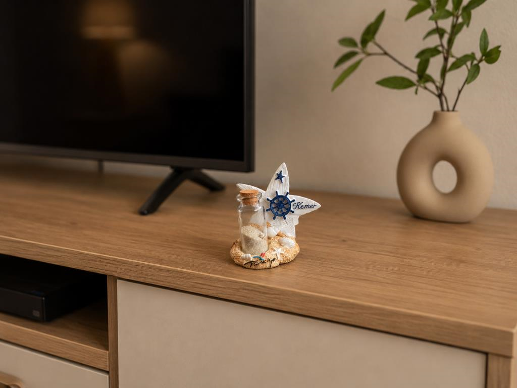 Kemer Deniz Temalı Mini Dekor Biblo – Kum Şişeli Deniz Yıldızı Hediyelik Biblo 8x7 cm