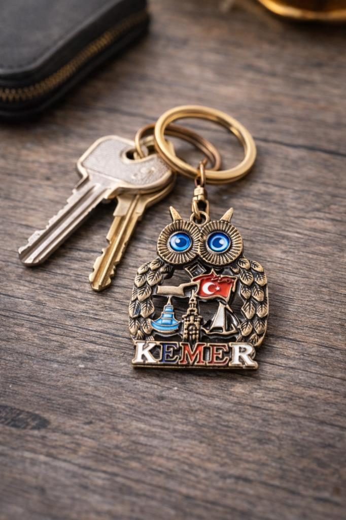Kemer Hatıra Anahtarlık | Baykuş Figürlü Metal Anahtarlık | Cüzdan & Çanta Aksesuarı (7,5 cm)