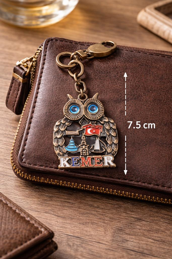 Kemer Hatıra Anahtarlık | Baykuş Figürlü Metal Anahtarlık | Cüzdan & Çanta Aksesuarı (7,5 cm)