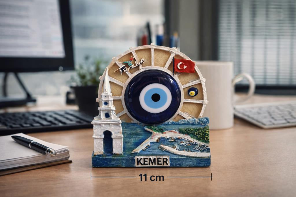 Kemer Temalı Nazar Boncuğu Biblo | Ofis Masa Üstü Dekor & Şık Hediyelik (12×11 cm)