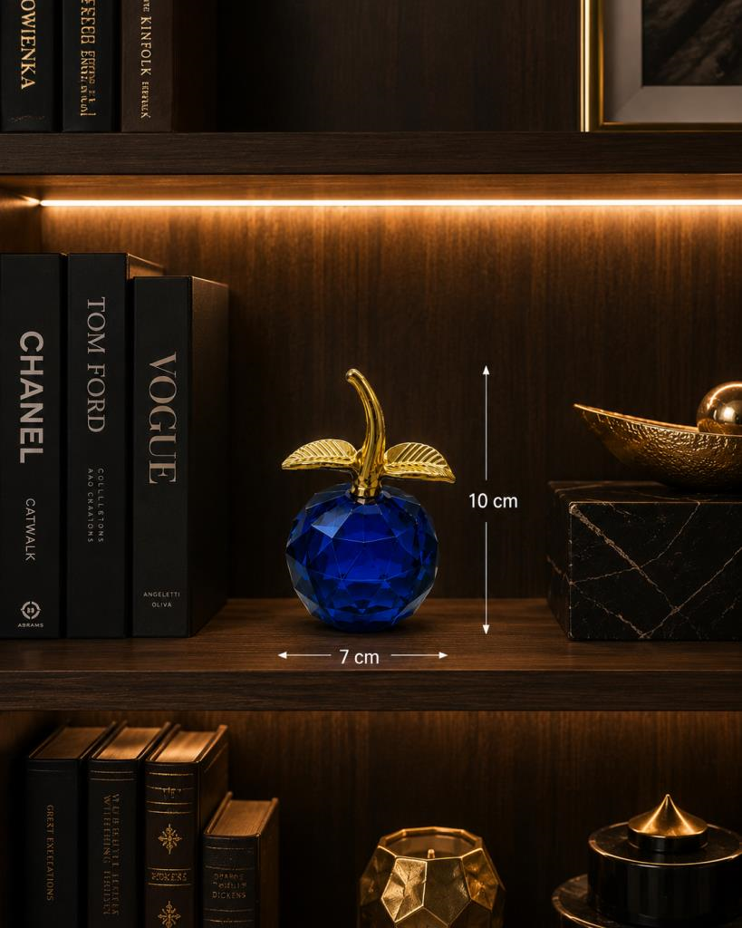 Kristal Cam Dekoratif Elma Biblo Gold Yapraklı Modern Ofis Kitaplık Masa Süsü 
