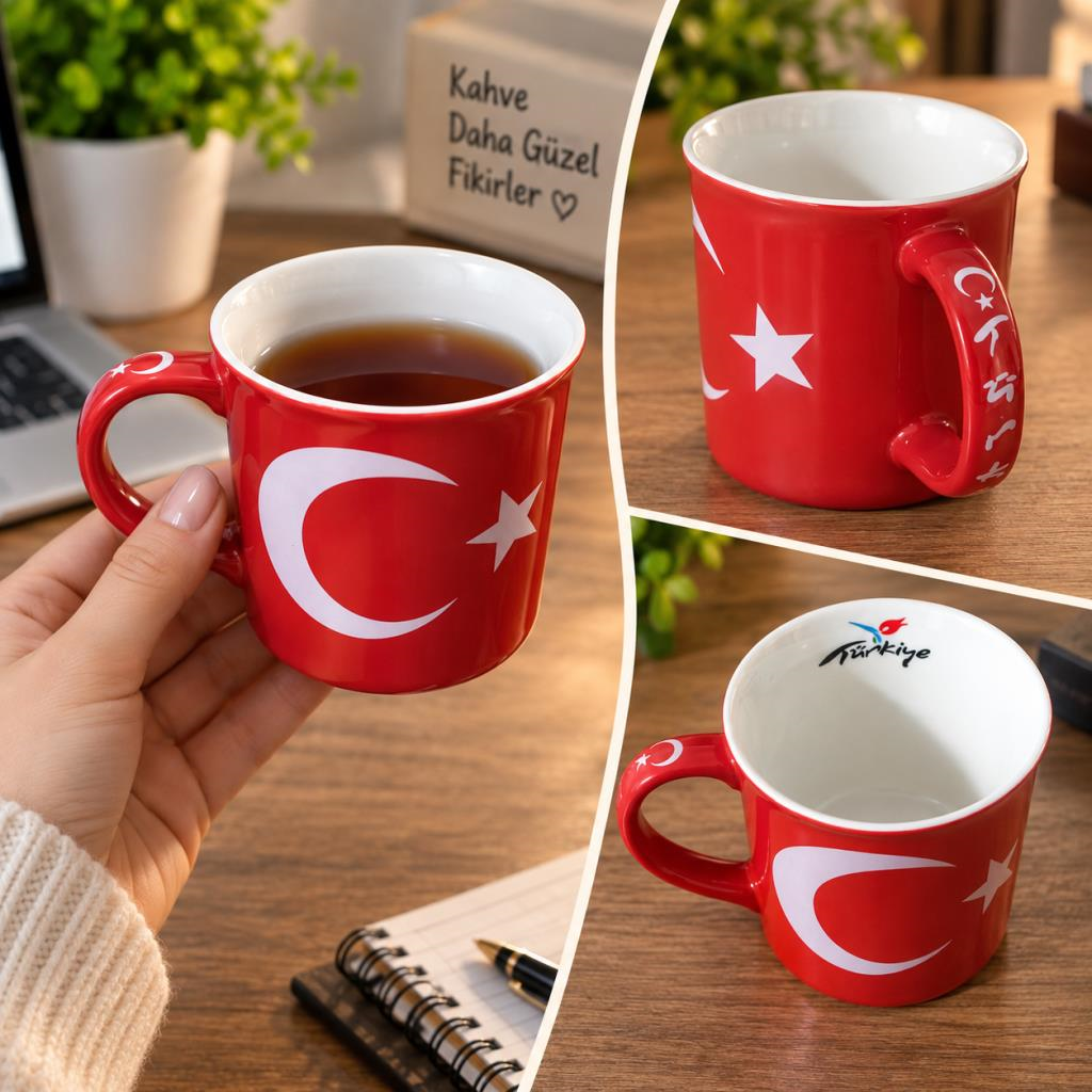 Kupa Bardak 200 ML Porselen Türk Bayraklı Kahve Çay Kupası