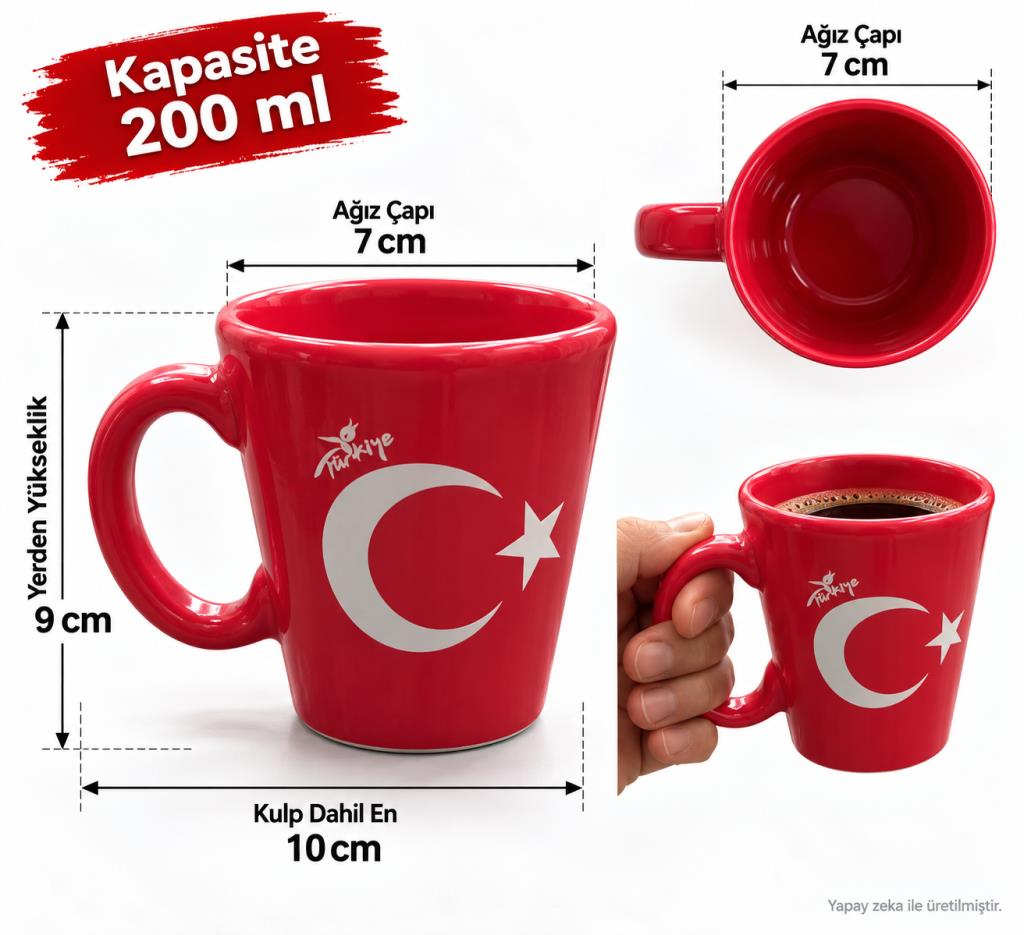 Kupa Bardak 200 ML Türk Bayraklı Ay Yıldız Kahve Çay Kupası
