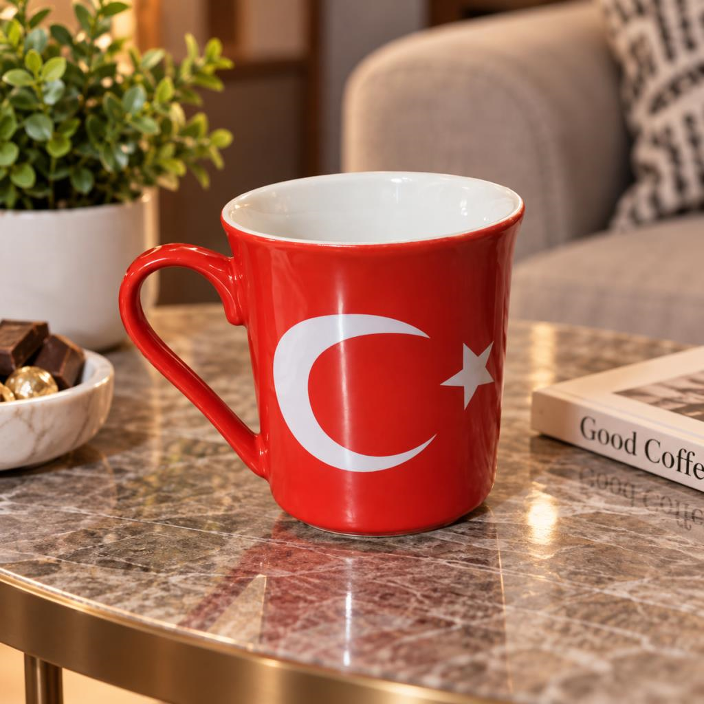 Kupa Bardak 240 ML Porselen Türk Bayraklı Kahve Çay Kupası