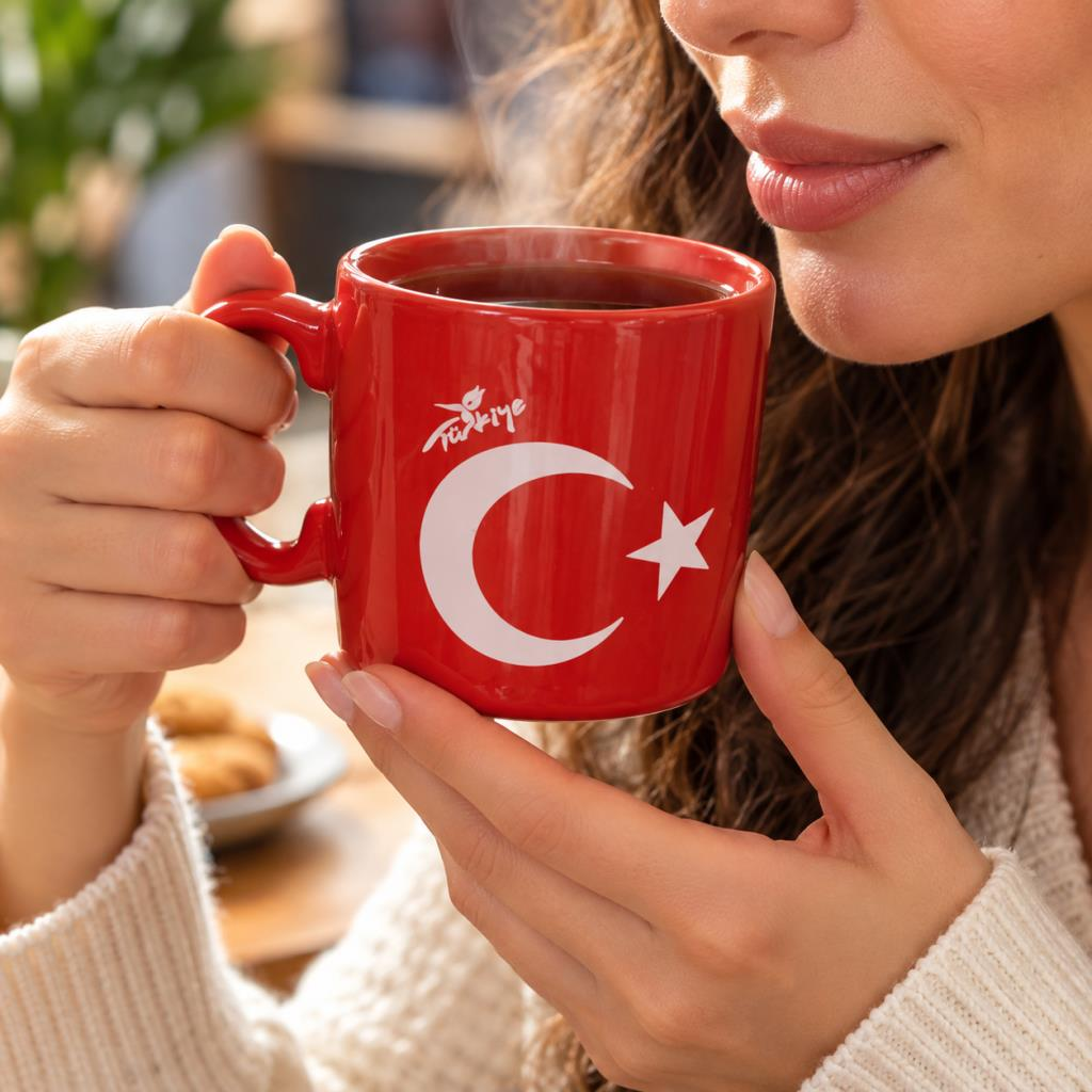 Kupa Bardak 300 ml Türk Bayrağı Temalı Kırmızı  Ay Yıldız Kahve Çay Bardağı 