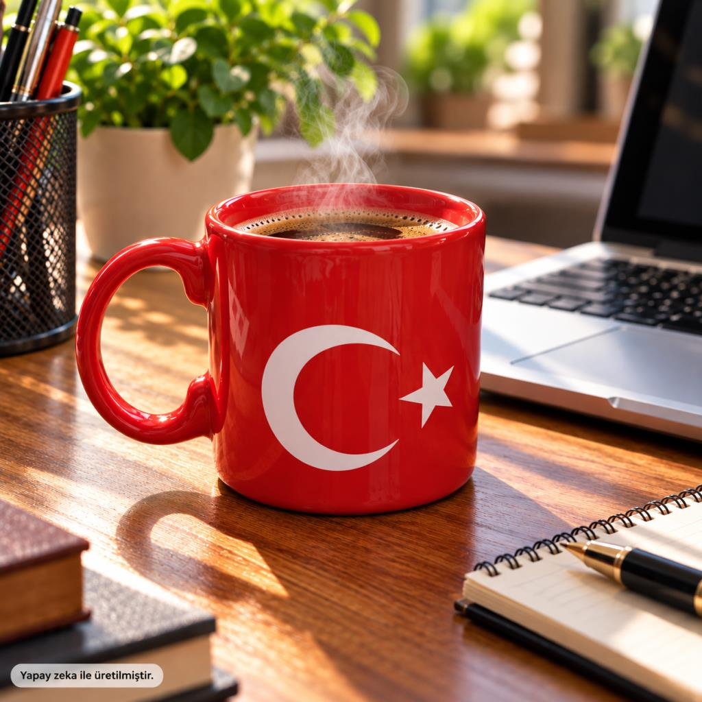 Kupa Bardak 300 ml Türk Bayrağı Temalı Kırmızı  Ay Yıldız Kahve Çay Bardağı 
