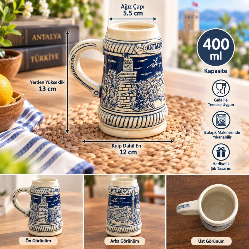 Kupa Bardak 400 ml Seramik Antalya Yöresel Temalı Hediyelik 