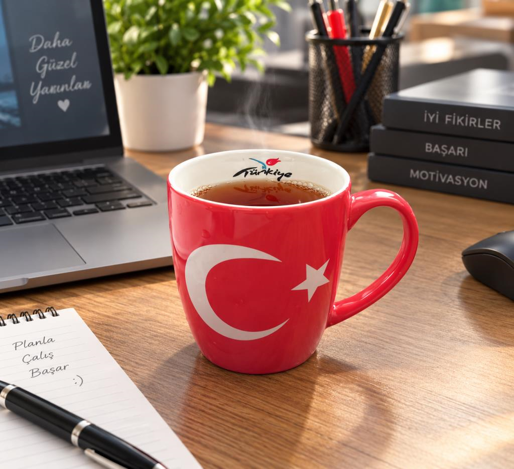 Kupa Bardak Porselen 200 ml Türk Bayrağı Desenli Çay Kahve Kupası 