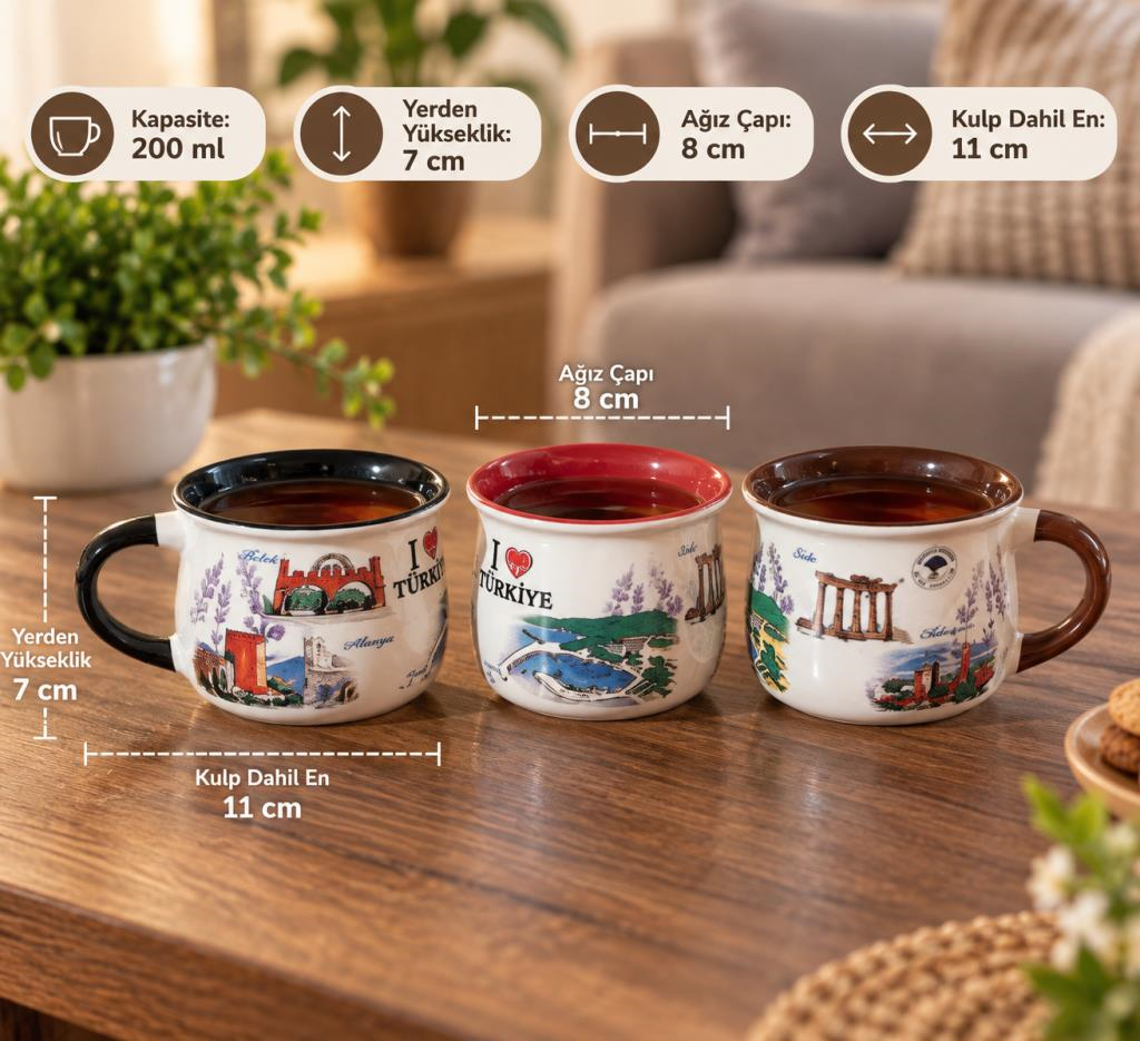 Kupa Bardak Seramik 200 ml Yöresel Türkiye Temalı Kahve Çay Kupası Hediyelik 