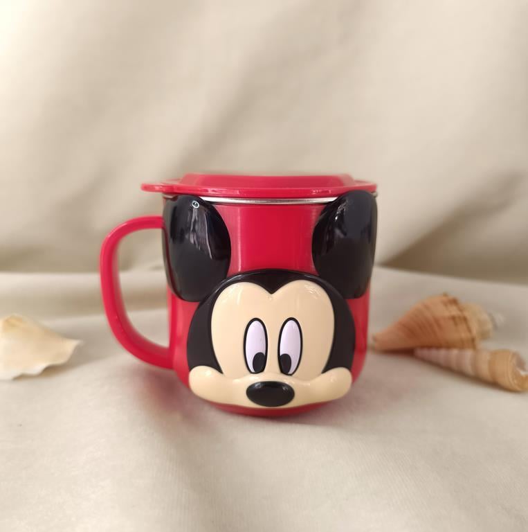 Kupa Kahve Çay Su Bardak Mickey Mouse Paslanmaz Çelik Dayanıklı Yalıtımlı 250 ml 3D Kapaklı  