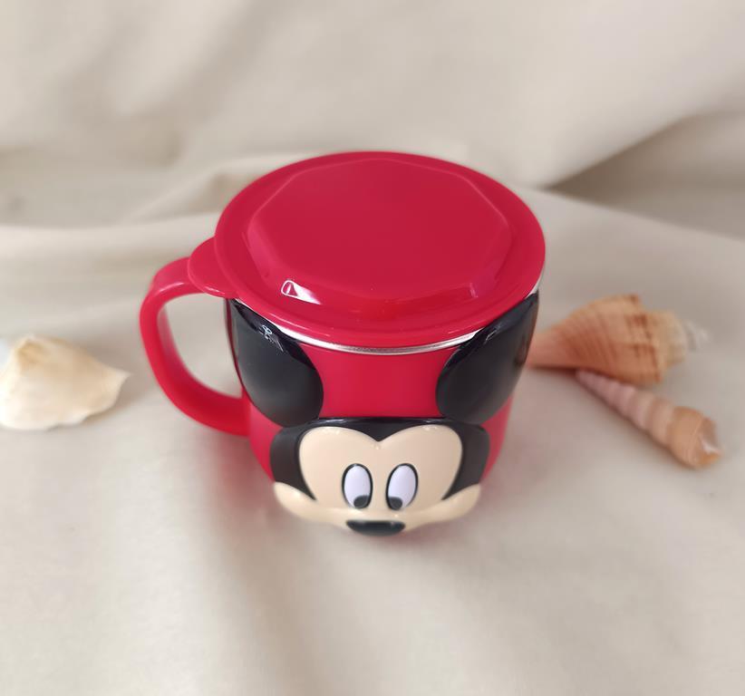 Kupa Kahve Çay Su Bardak Mickey Mouse Paslanmaz Çelik Dayanıklı Yalıtımlı 250 ml 3D Kapaklı  