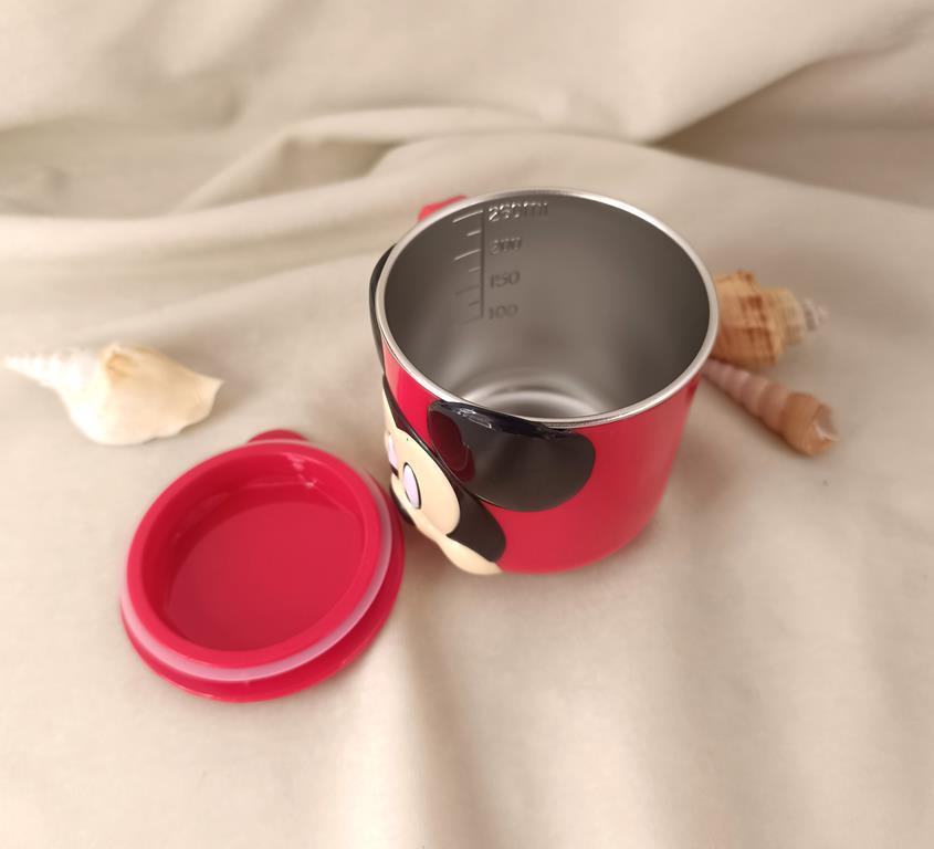 Kupa Kahve Çay Su Bardak Mickey Mouse Paslanmaz Çelik Dayanıklı Yalıtımlı 250 ml 3D Kapaklı  