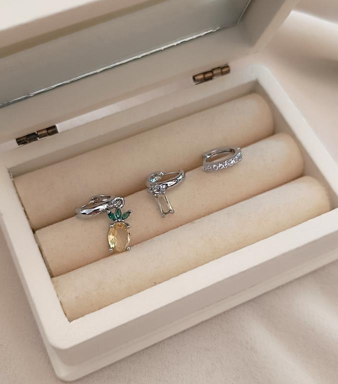 Küpe 3lü Set Kararmaz Çelik 316L Yonca Model Rose Gold Küpe