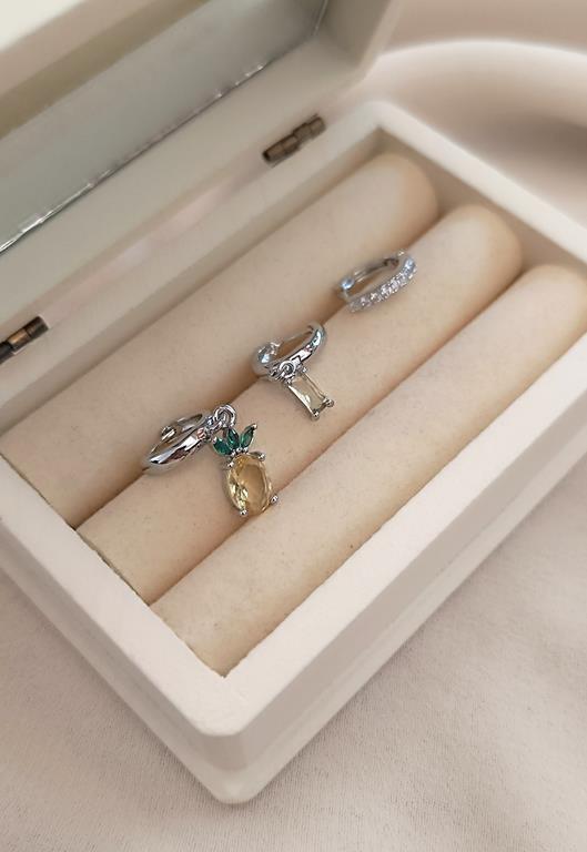Küpe 3lü Set Kararmaz Çelik 316L Yonca Model Rose Gold Küpe