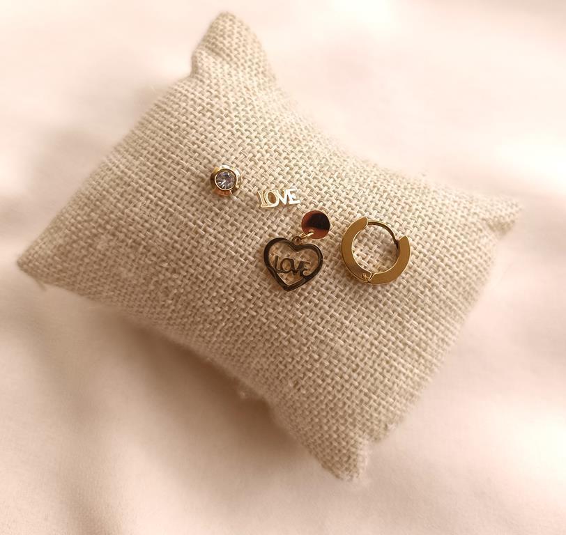 Küpe 4 lü Set Kararmaz Çelik 316L Sarı Renk Küpe Seti