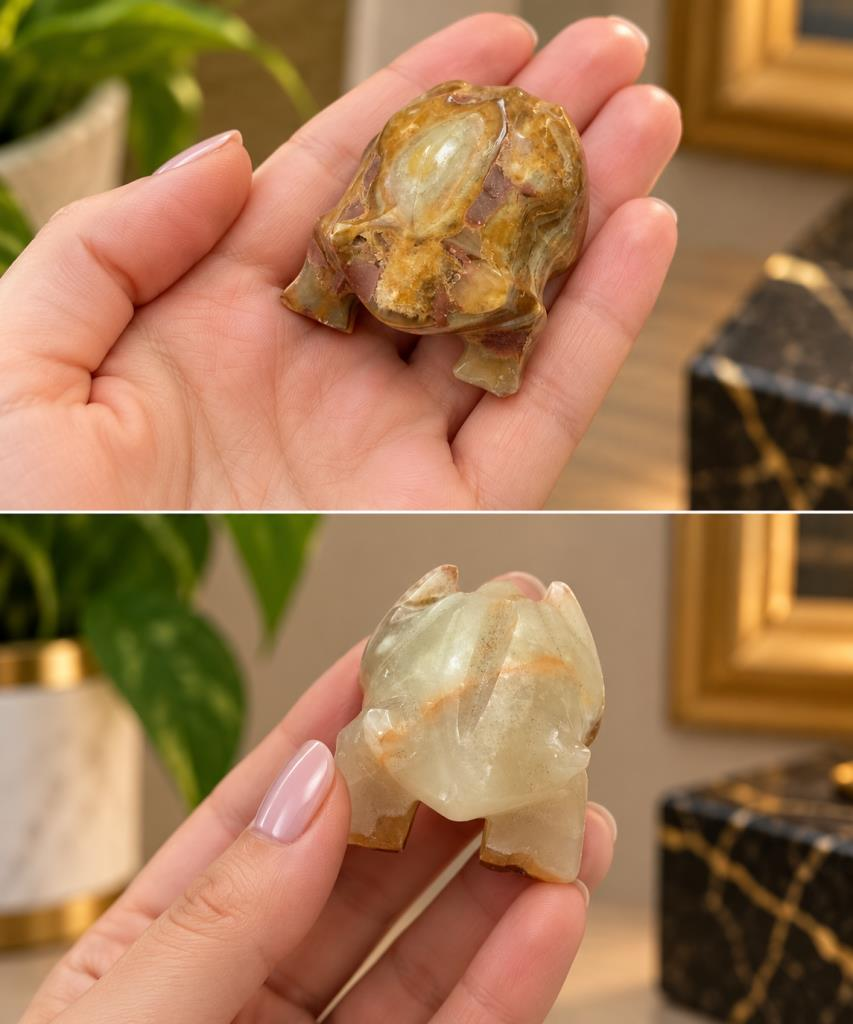 Kurbağa Biblo Oniks Taş Dekoratif Masaüstü Süs Konsol Vitrin Hediyelik 5,5 x 5,2 cm