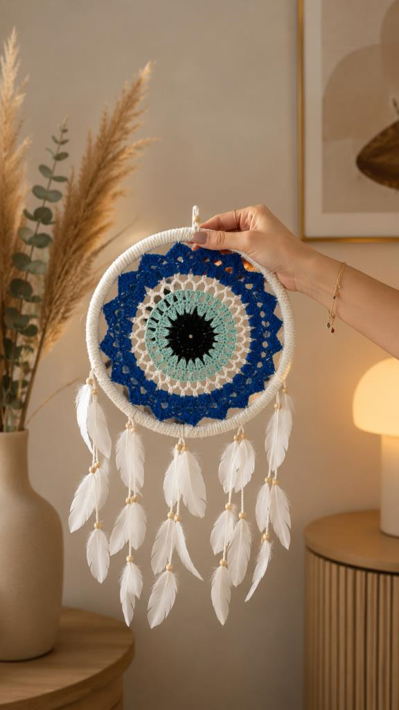 LED Işıklı Dream Catcher Düş Kapanı El Yapımı Bohem Duvar Süsü Renkli Mandala Dekor 22 Cm