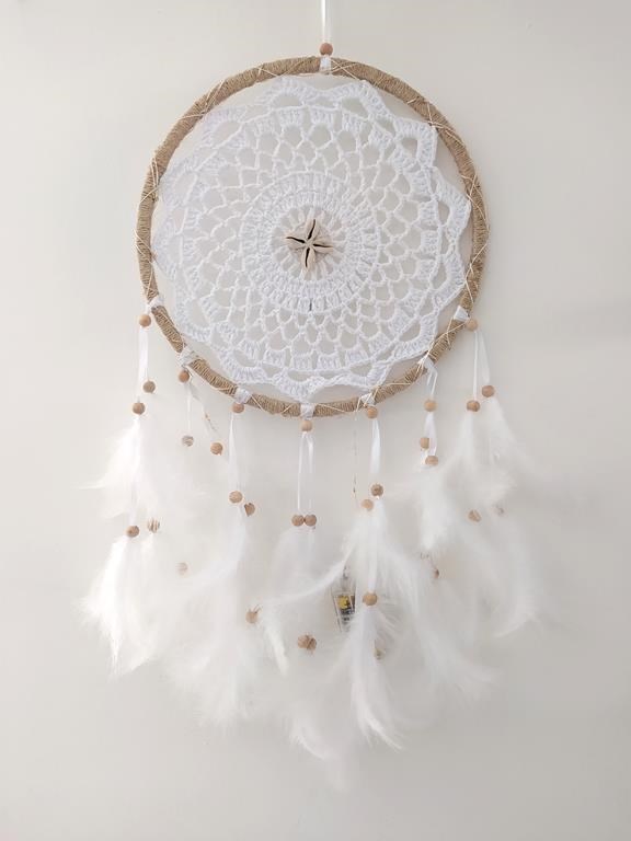 Led Işıklı Düş Kapanı Dreamcatcher Beyaz Kuş Tüyü Rüya Kapanı Duvar Süsü Elişi
