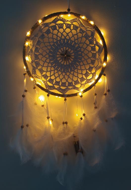 Led Işıklı Düş Kapanı Dreamcatcher Beyaz Kuş Tüyü Rüya Kapanı Duvar Süsü Elişi