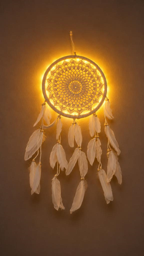 LED Işıklı Rüya Kapanı Düş Kapanı 22 Cm Makrome Dream Catcher Bohem Duvar Süsü 