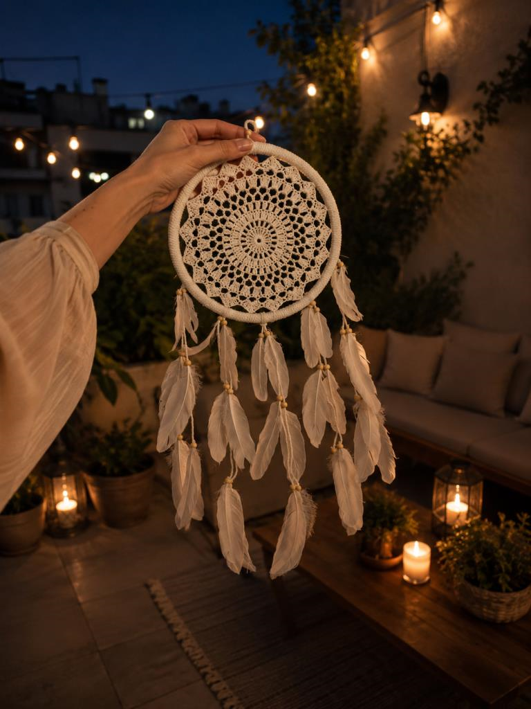 LED Işıklı Rüya Kapanı Düş Kapanı 22 Cm Makrome Dream Catcher Bohem Duvar Süsü 